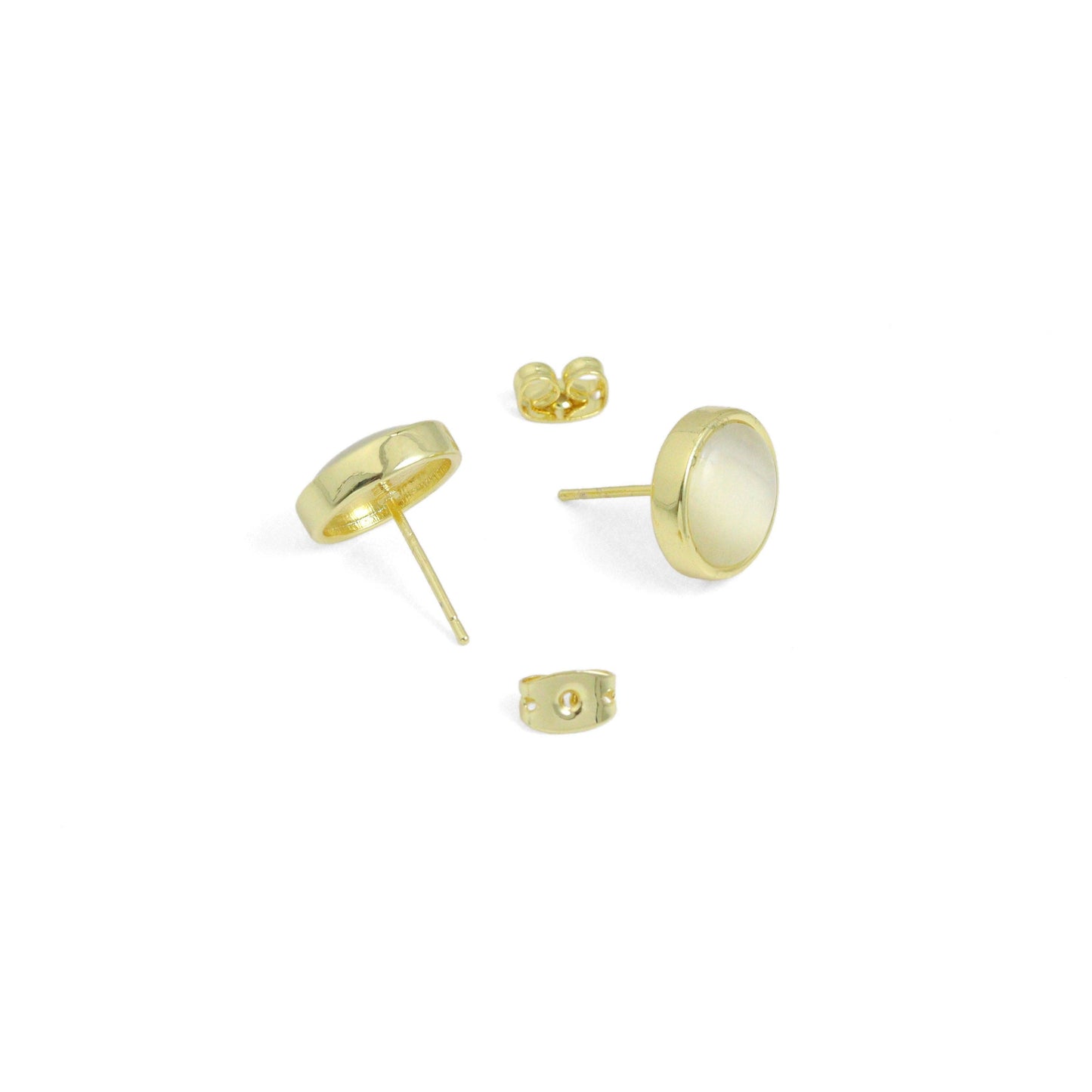 Gold Silver Moonstone Stud Earrings, Sku#LX786