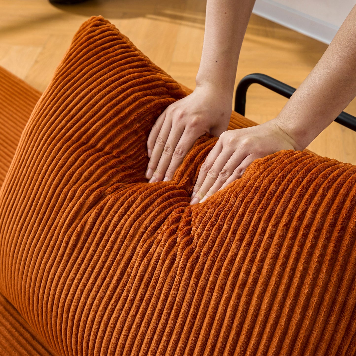 Convertible Sleeper Sofa Bed with Cylindrical Pillow - Orange