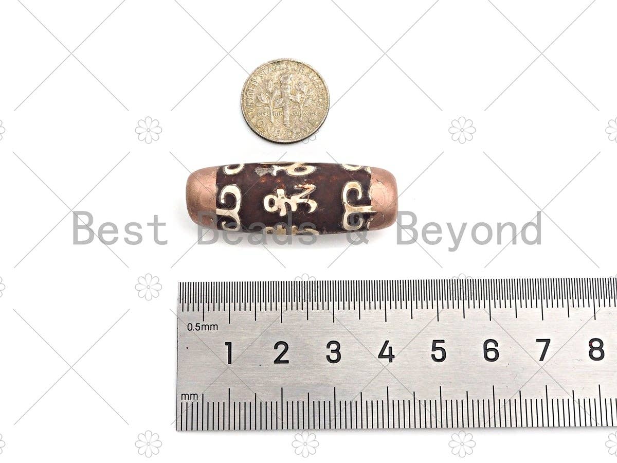 16x39mm Large Natural Tibetan Agate Barrel Shape Spacer Beads, Gold/Silver/Rose Gold Tone, Dzi Agate Spacer,Oval Tibetan Agate, sku#U1009