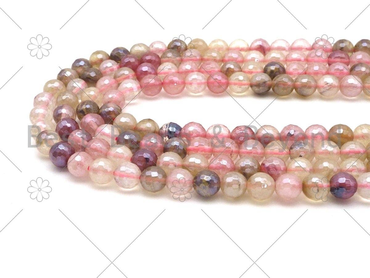 Mystic Godlen Pink Quartz Round Faceted Beads, 6mm/8mm/10mm/12mm Silver Plated  Beads, 15.5'' Full Strand, Sku#UA226