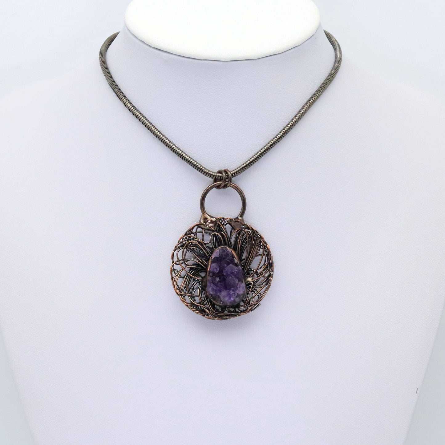 Natural Amethyst Copper Wired Flower Pendant, sku# YT45
