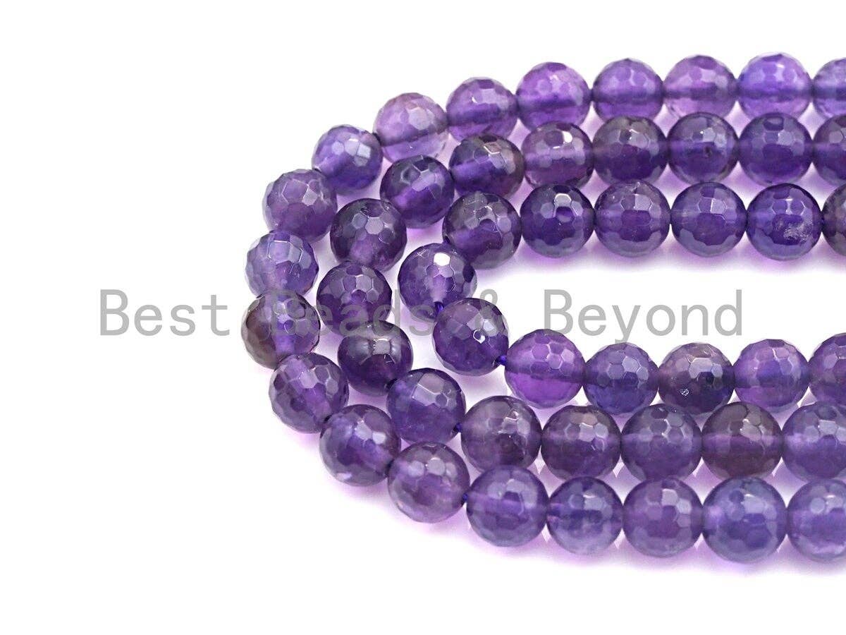 High Quality Natural Amethyst Round Faceted Beads, 4mm/6mm/8mm/10mm/12mm Amethyst Beads, 15.5" Full Strand, sku#U726