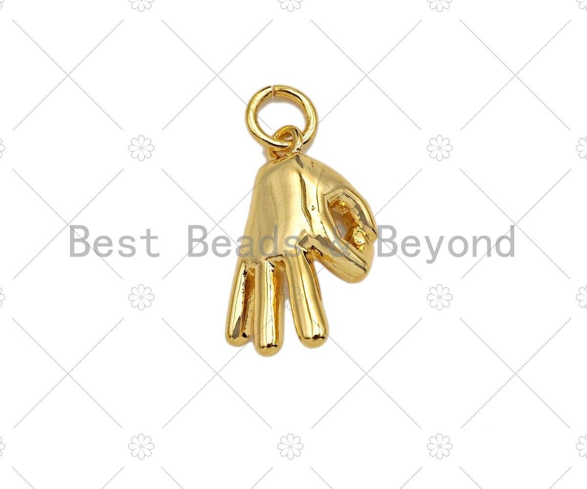 High Polished OK Hand Gesture Shape Pendant/Charm,Cubic Zirconia Charm, Necklace Bracelet Charm Pendant,10x16mm, Sku#L418