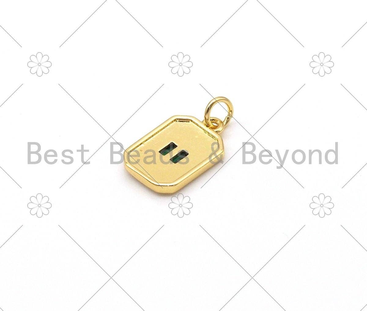 Big Green CZ on Colorful Enamel Rectangle Shape Pendant,18K Gold Filled CZ Micro Pave Pendant,Enamel Jewelry,10x16mm,Sku#LK405