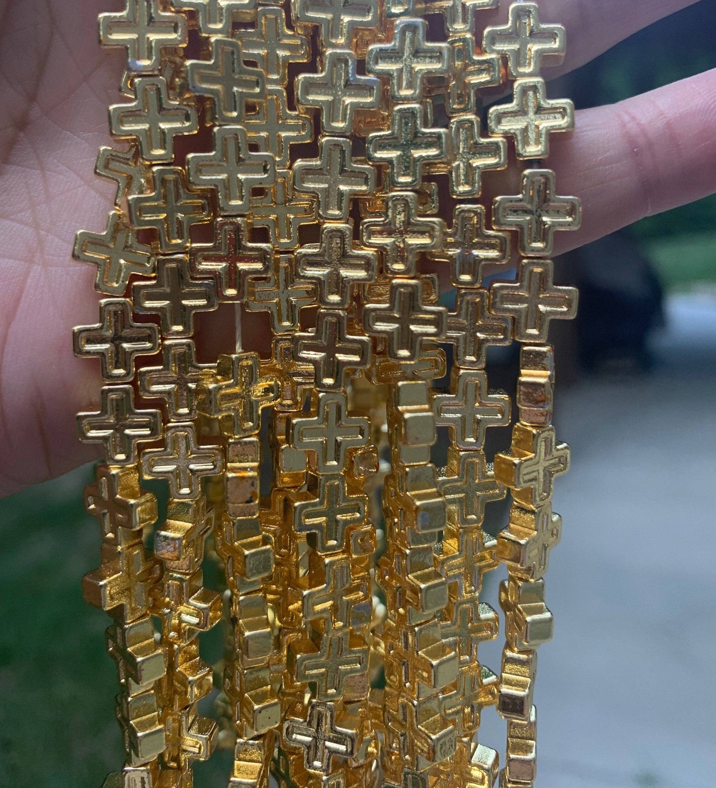 Gold/Silver Hematite Cross Beads, 8mm Natural Hematite Beads, Gold/ cvSilver Gemstone Beads, 15.5" Full Strand, SKU#S43