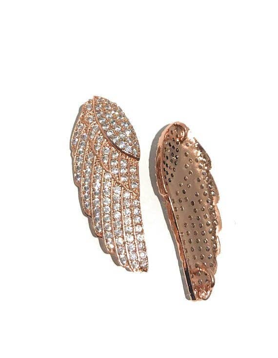 CZ Micro Pave Angel Wing Connector, Pave Cubic Zirconia Wing Bracelet Connector, Jewelry Findings, 30x9x2mm, sku#F302C