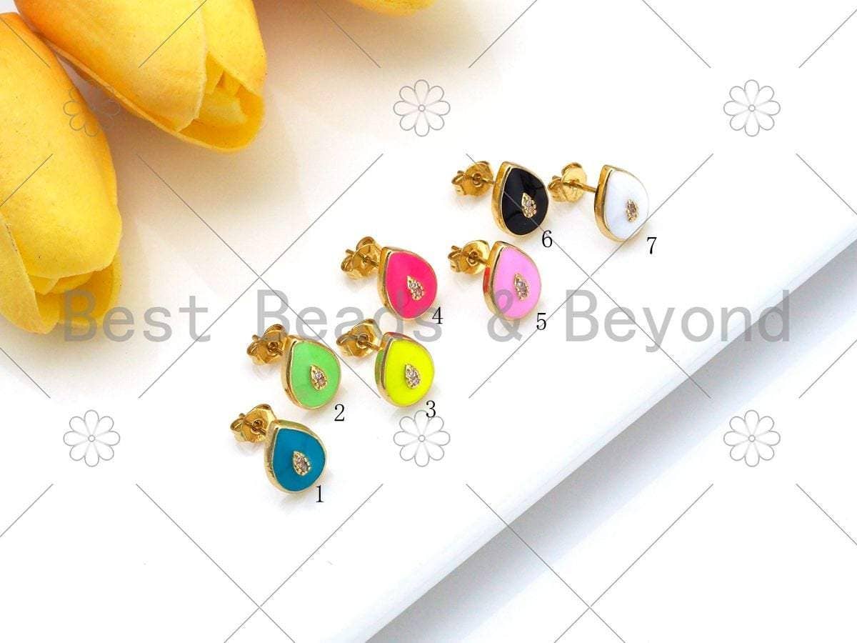 CZ Enamel Teardrop Shape Earrings, Sku#O68C