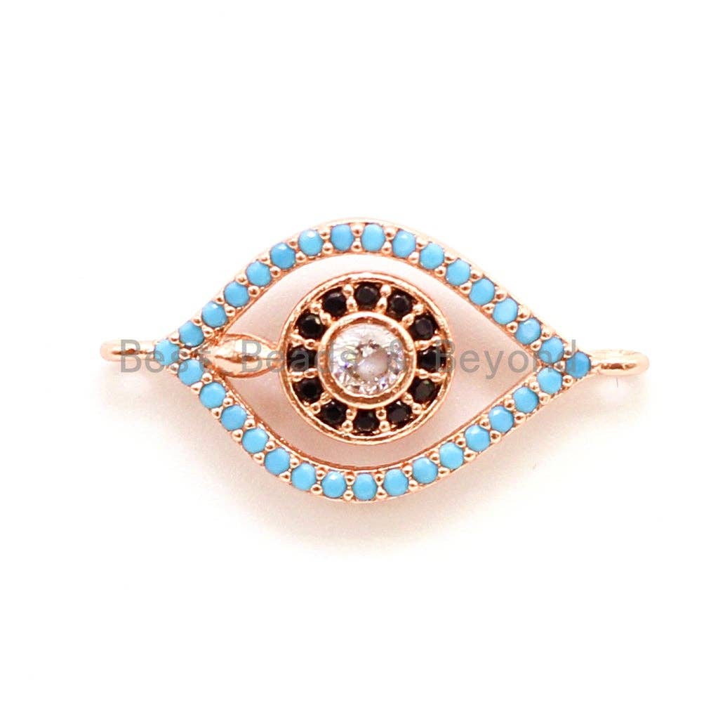 CZ Micro Pave Turquoise Evil Eye Connector for Bracelet/Necklace, Cubic Zirconia Space Connector, 12x23mm,sku#E36C