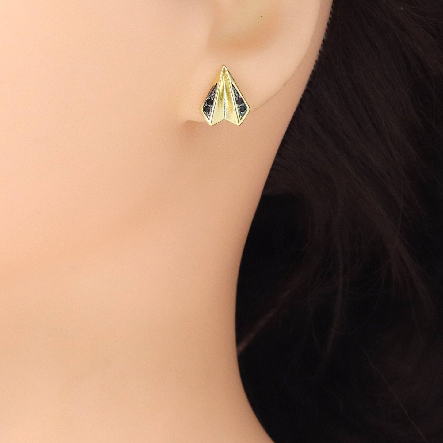 Black CZ Arrow Heart Stud Earrings, Sku#LK1012