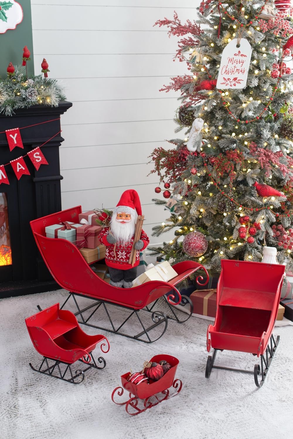 14.5x10x11"H Iron Red/Black Sleigh Small Christmas Decoration