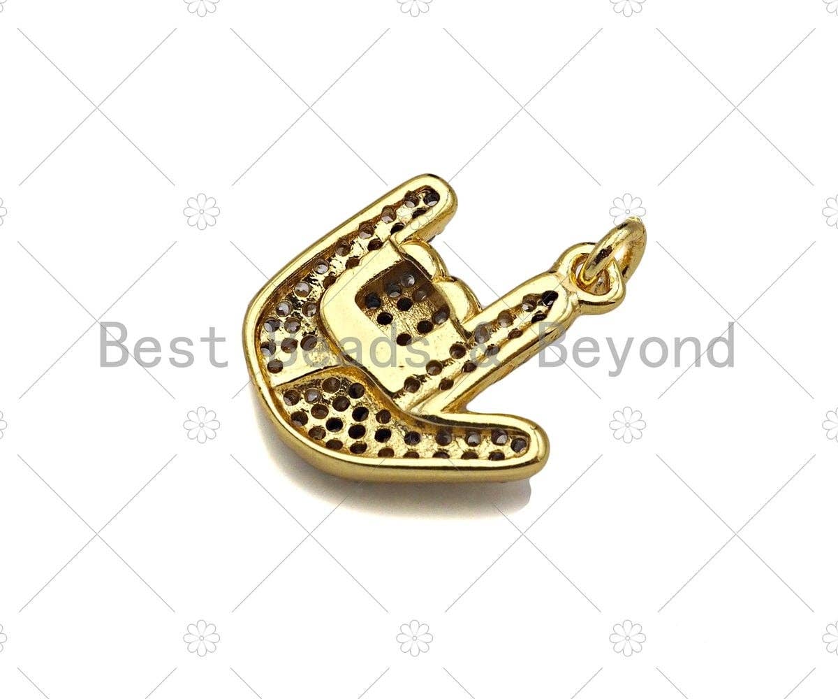 CZ Micro Pave Love You Gesture Shape Pendant,18k Gold Charm, Necklace Bracelet Charm Pendant, 15x13mm,Sku#JL48