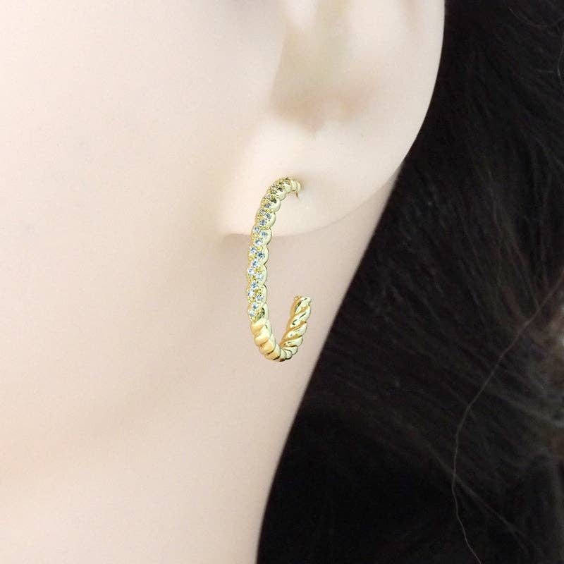 Gold Clear CZ Thin Hoop Everyday Earrings, Sku#LK776