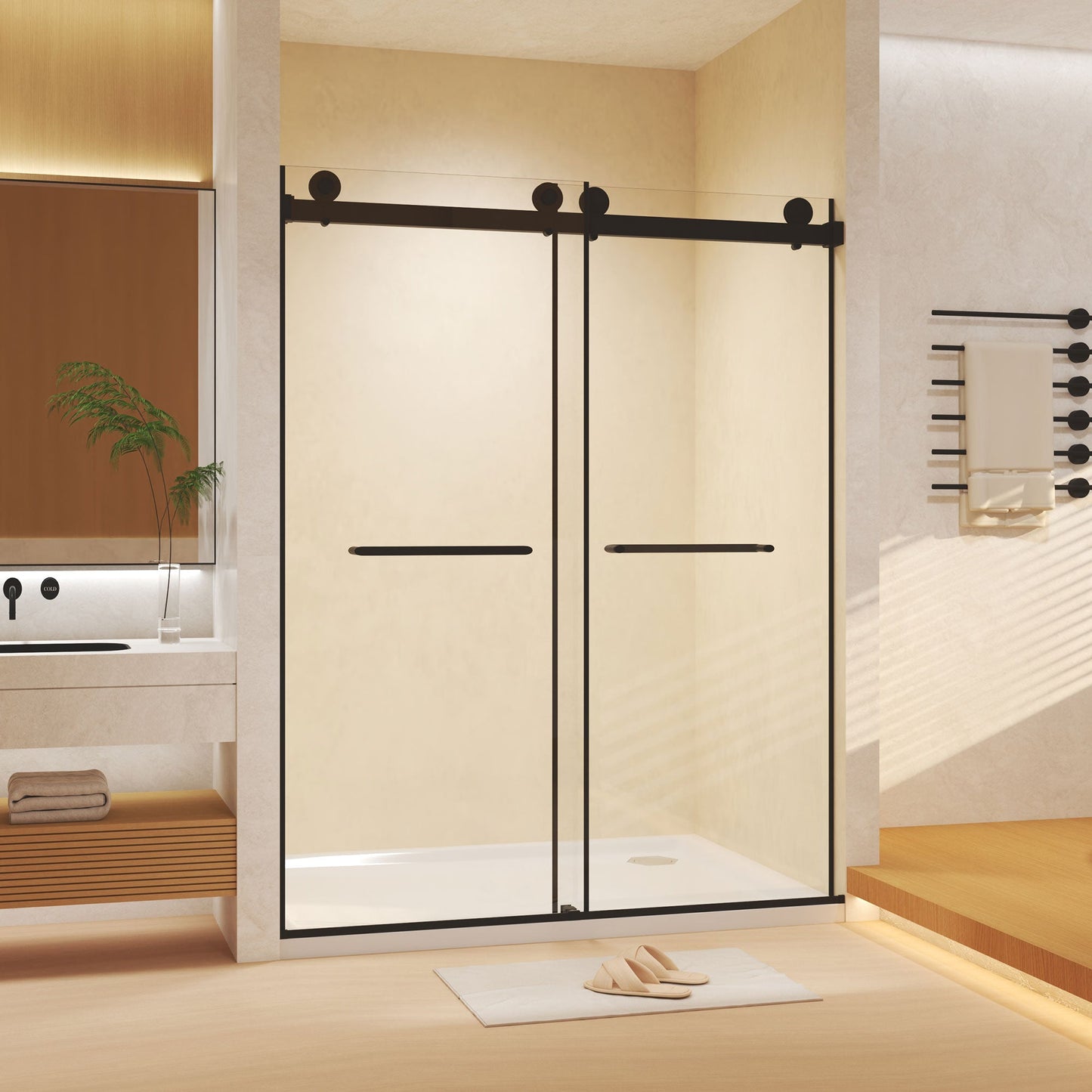 Frameless Double Sliding Shower Door 56-60" W x 74" H