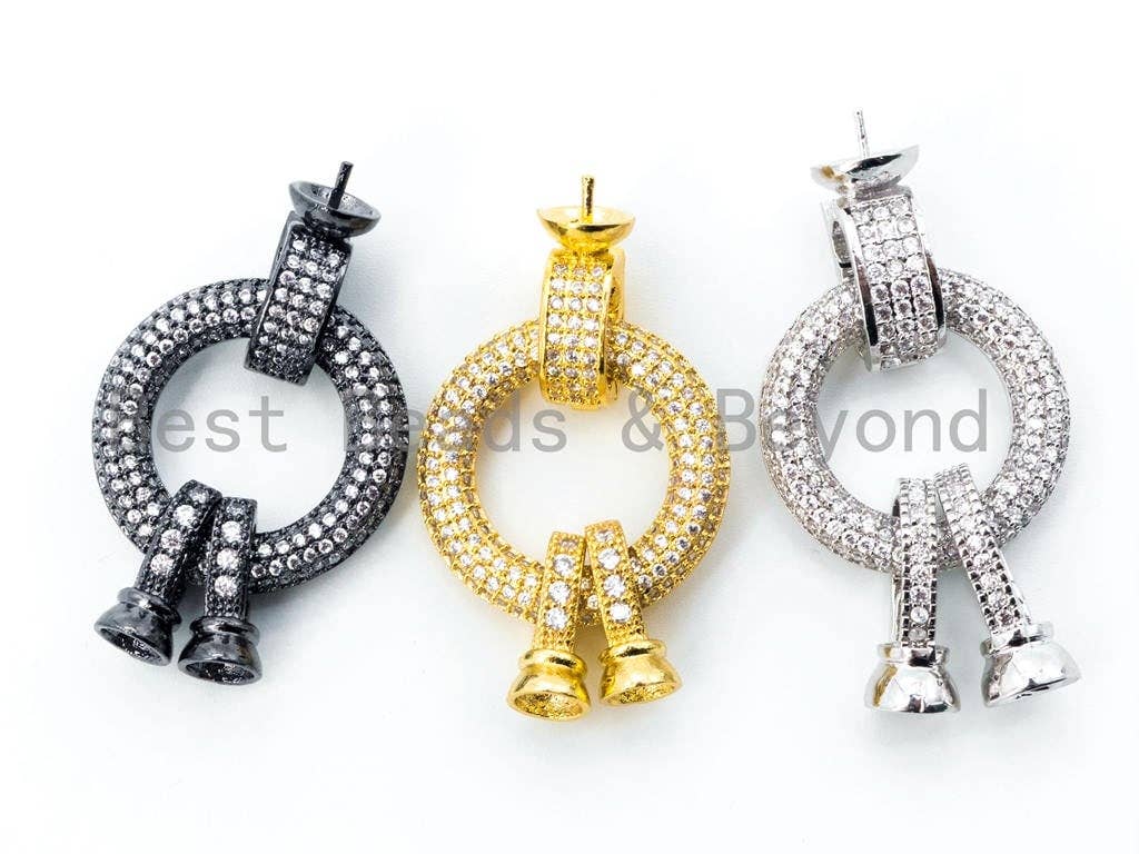 Large CZ Micro Pave Focal Clasp, 3-way Connector Clasp for jewelry Making, Gold Silver Focal Pendant Clasp, 38mm, sku#L156