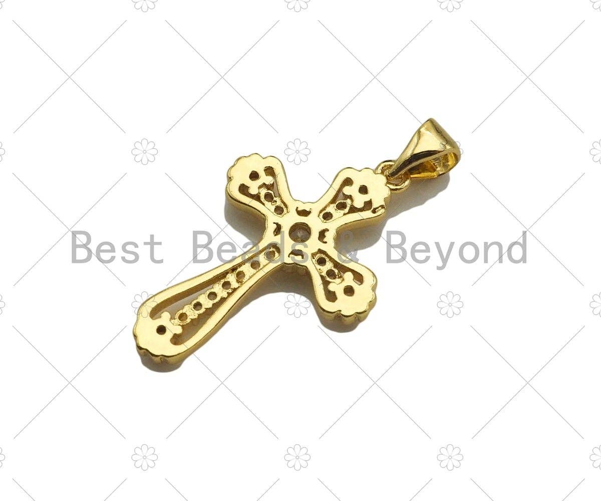 CZ Micro Pave Cross Shape Pendan,18K Dainty Gold Charm, Necklace Bracelet Charm Pendant,16x25mm,Sku#JL34