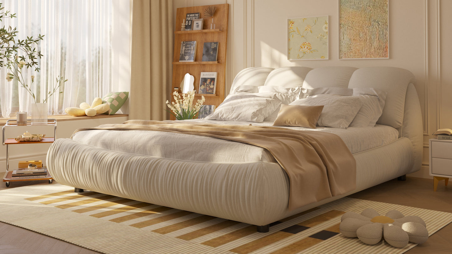 King Size Luxury Upholstered Platform Bed with Oversized Backrest
