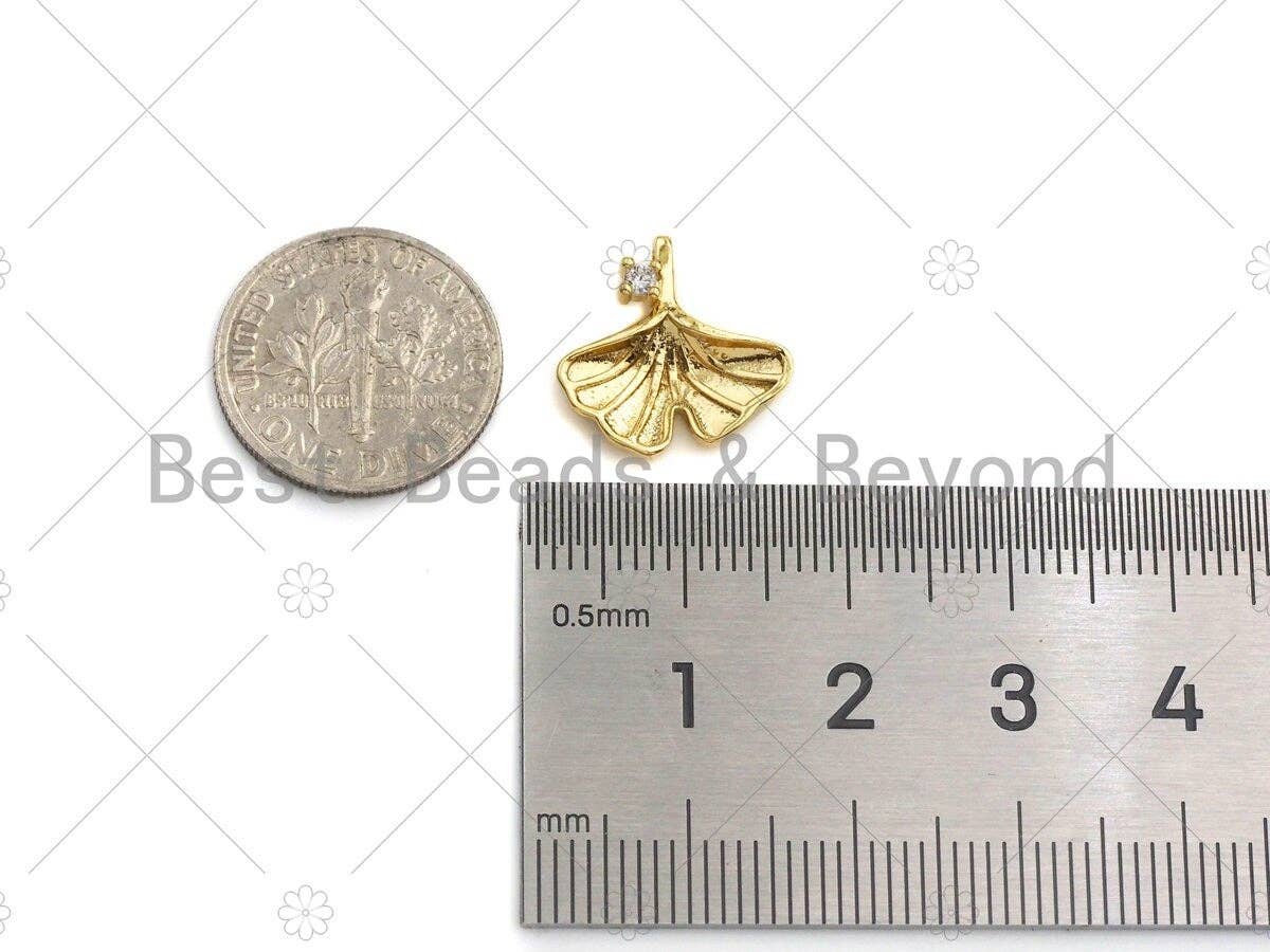 18K Gold Ginkgo Biloba Leaf Shape Pendant, Leaf Charm, Leaf Pave Pendant, Gold plated, 15mm, Sku#LK28