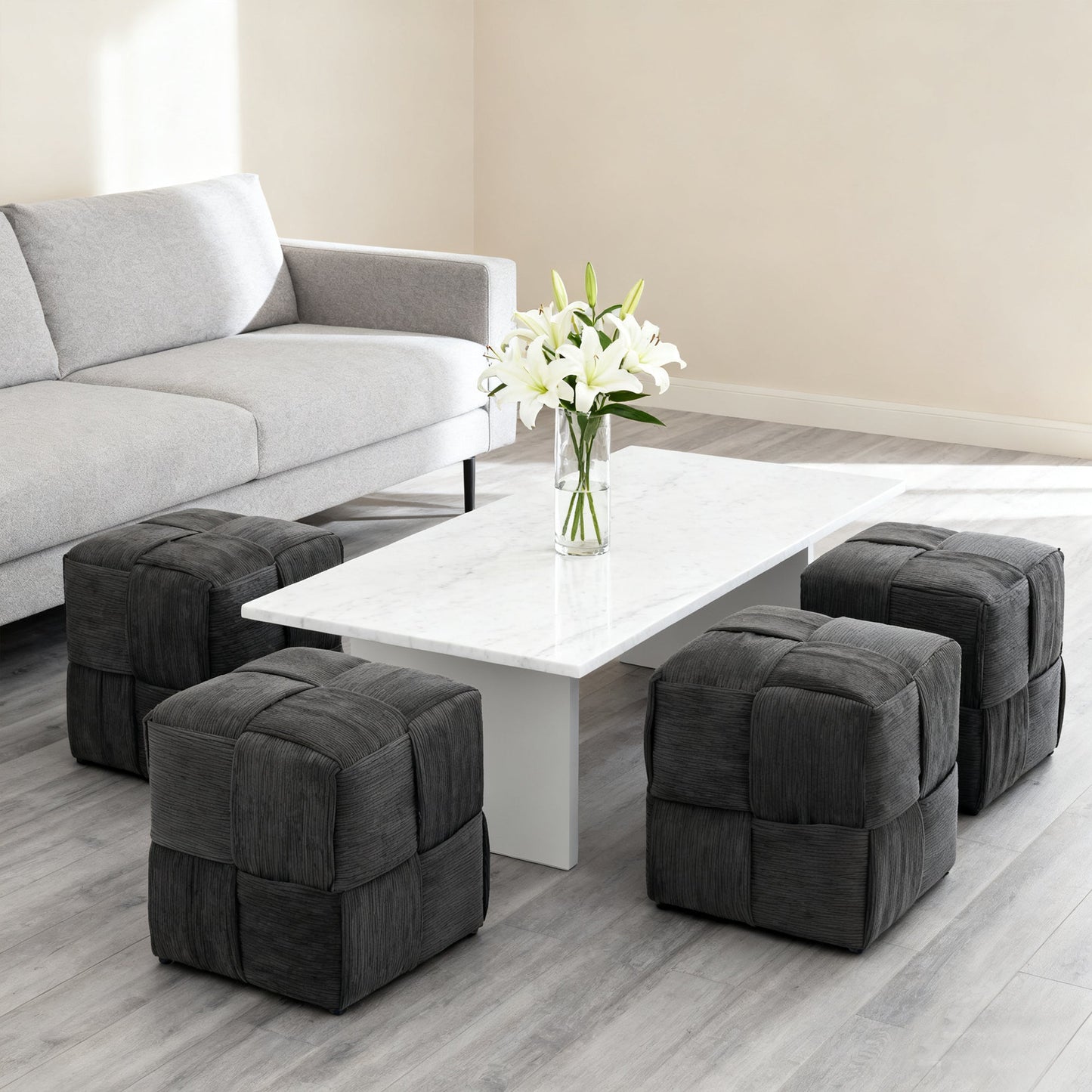 Ottoman Foot Rest Soft and Comfortable Ottoman Square Corduroy Woven Design Sofa Stool (Grey)
