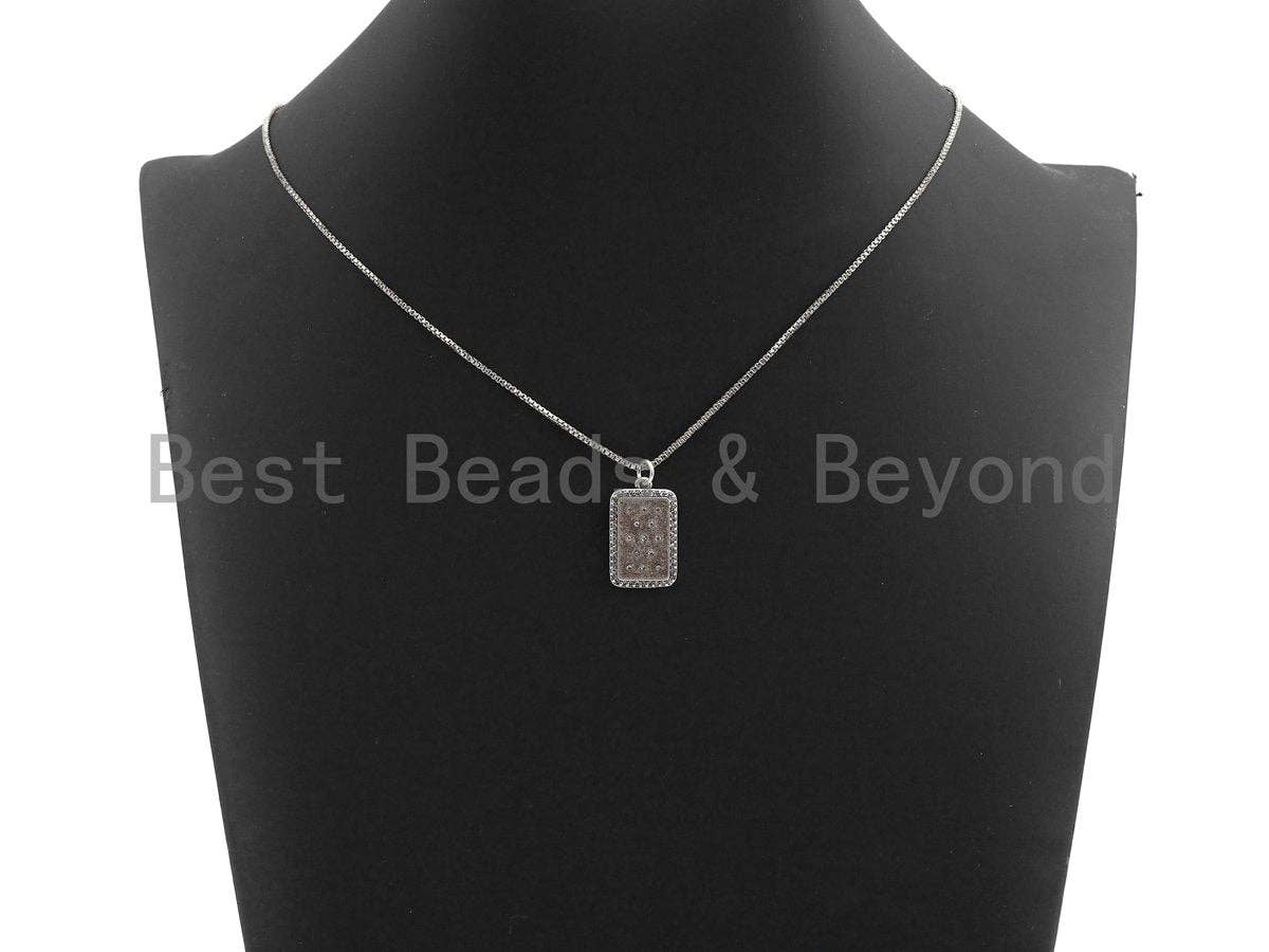 CZ Micro Pave Flat Rectangle Pendant, Antique Silver Tone, Clear Cubic Zirconia Big Pave Charm Pendant, 13x22mm,sku#F1015C