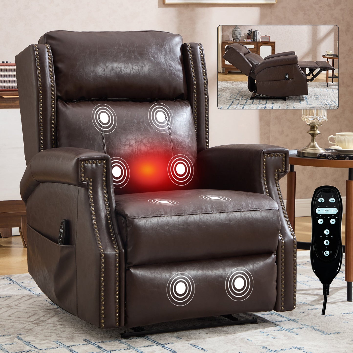 Brown Manual Recliner Chair in Faux Leather