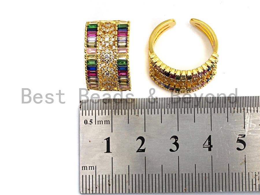 Wide Rainbow CZ Gold Adjustable Ring, Sku#X17