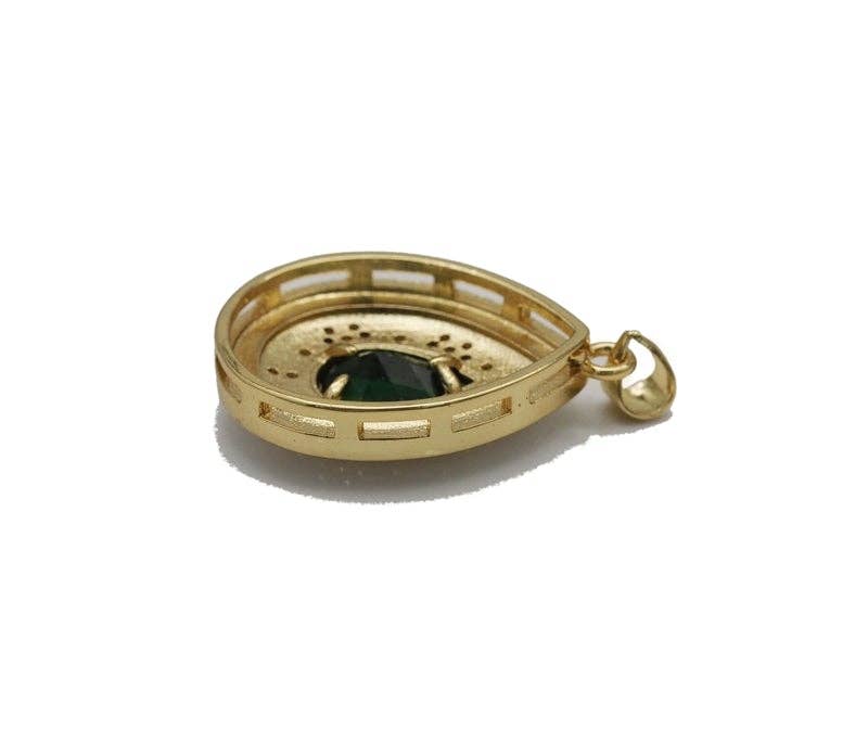 Large Gold CZ Enamel Teardrop Shape Focal Pendant, Sku#LK727