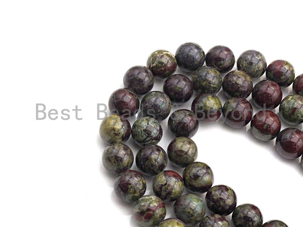 Natural Dragon Blood Jasper, Round Smooth 6mm/8mm/10mm/12mm, 15.5" Full Strand, sku#U632