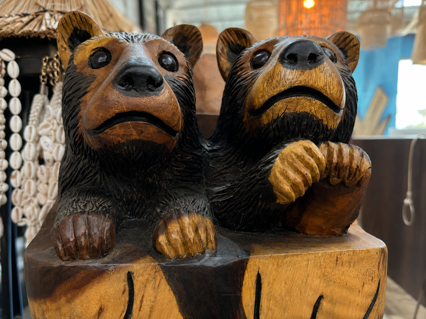 Hand Carved Suar Wood Bear Cub Sculpture | Balinese Wood Carving