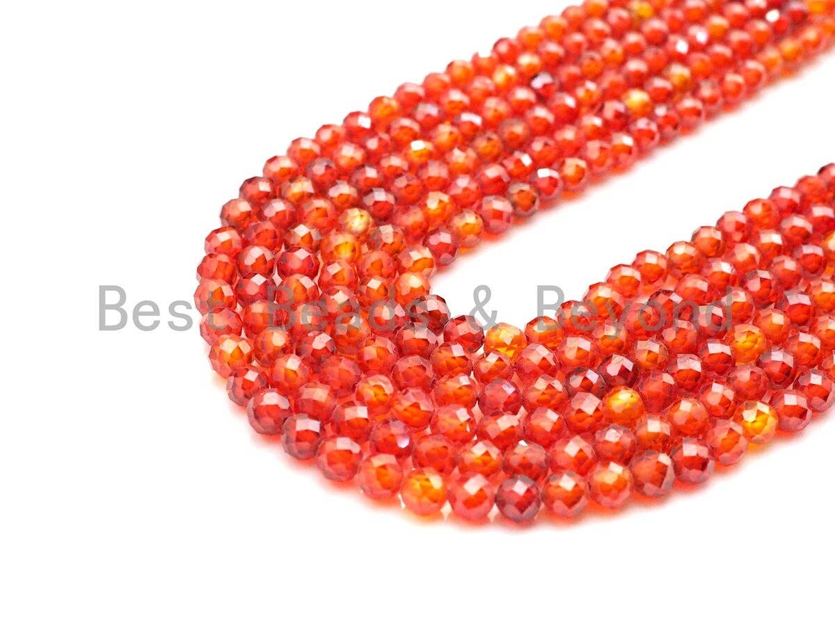 2mm/3mm/4mm High Quality Sparkly Cubic Zirconia Beads, Faceted Sparkly Orange Red Color beads, 15.5inch full strand, SKU#U917