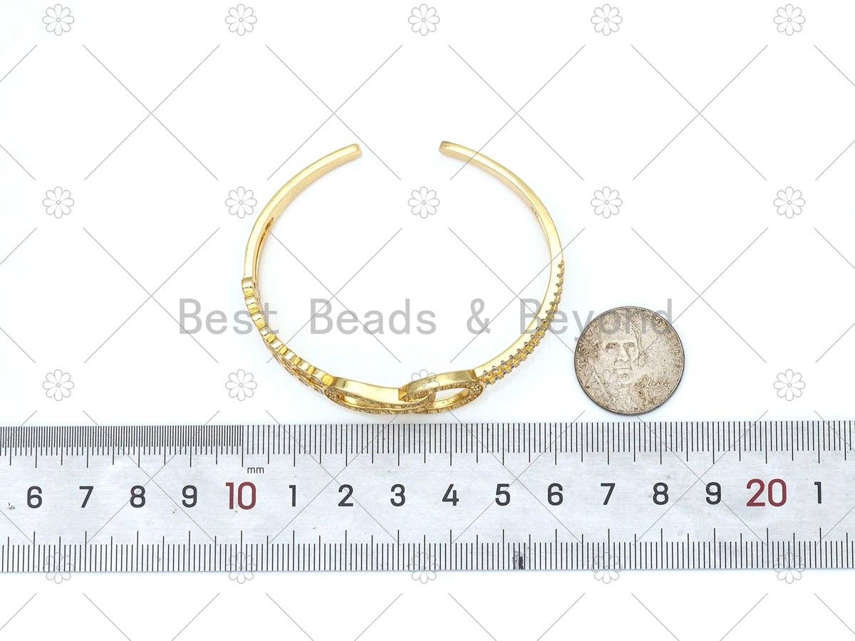 CZ Micropave Buckle Bangle Bracelet, 18K Gold Filled CZ Buckle Cuff Bracelet, Open Bracelet, Fashion Jewelry, Sku#LK487