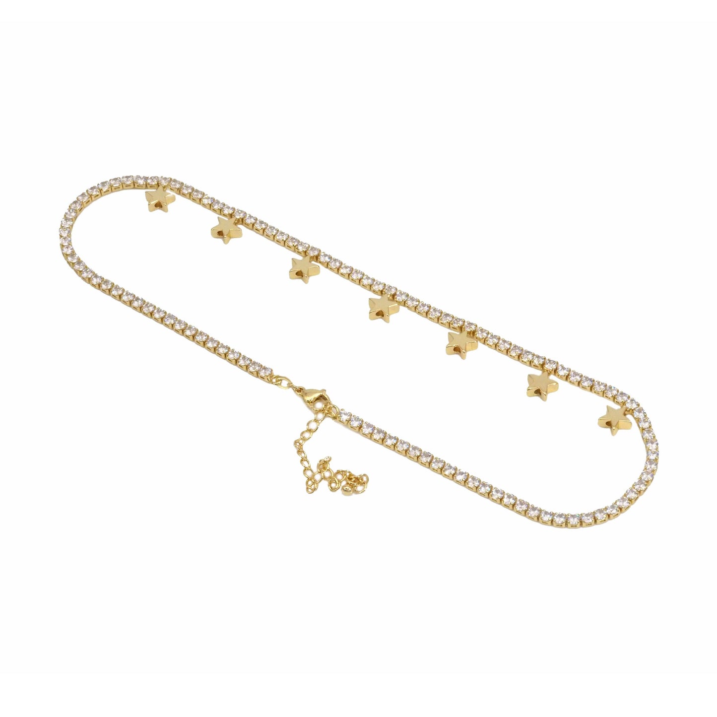 Clear CZ Star Gold Tennis Necklace,sku#LD377