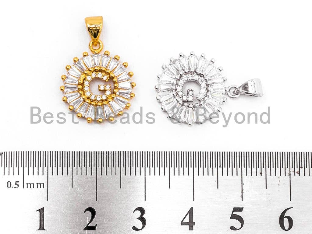 CZ Micro Pave Initial Letter G Charm/Pendent Beads,Cubic Zirconia Pave Alphabet Beads Pendent, Gold/Silver Finish,16x18mm,sku#Z226