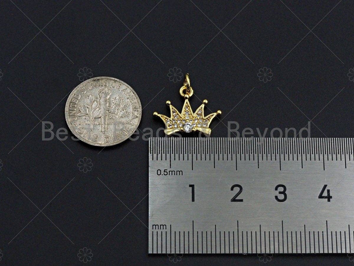 18K Gold Micro CZ Pave Crown Pendant, Gold Crown Charm,  Crown Beads, Jewelry Findings, 16x13mm,sku#LK38