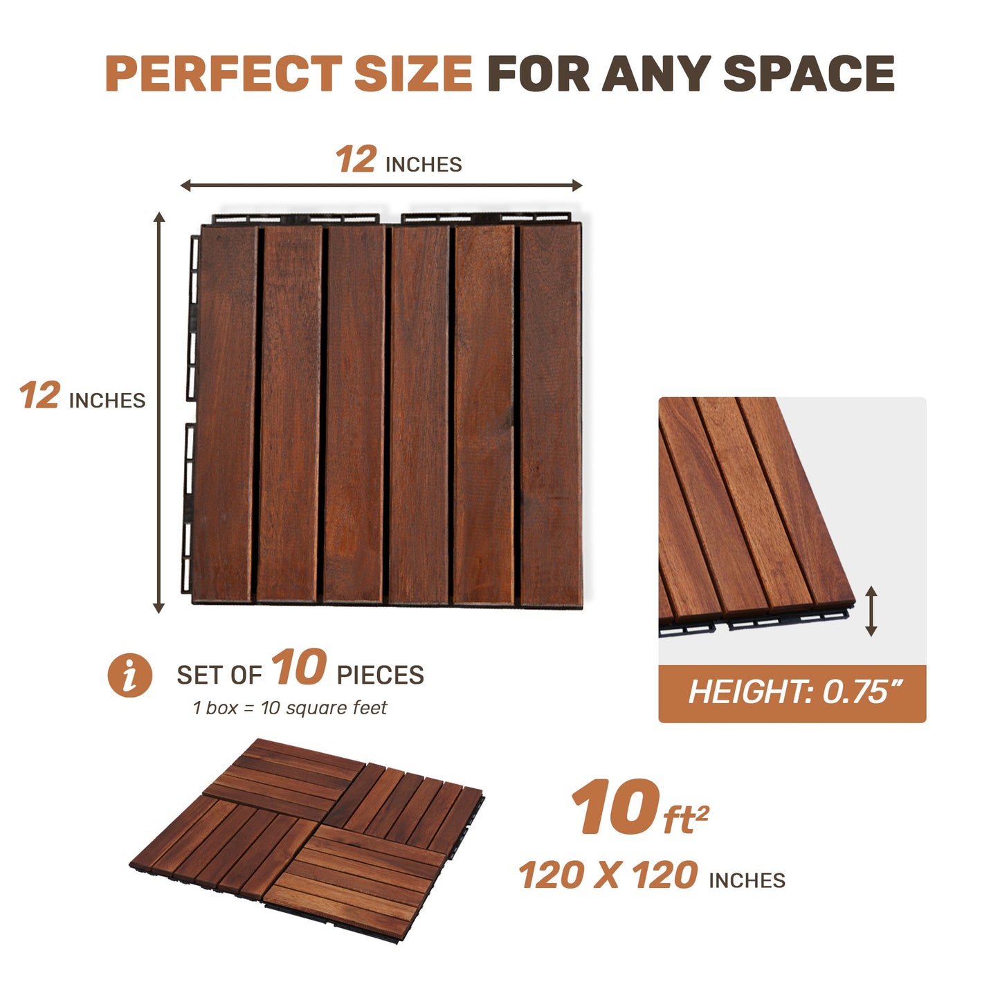 10 PCS Interlocking Deck Tiles Striped Pattern