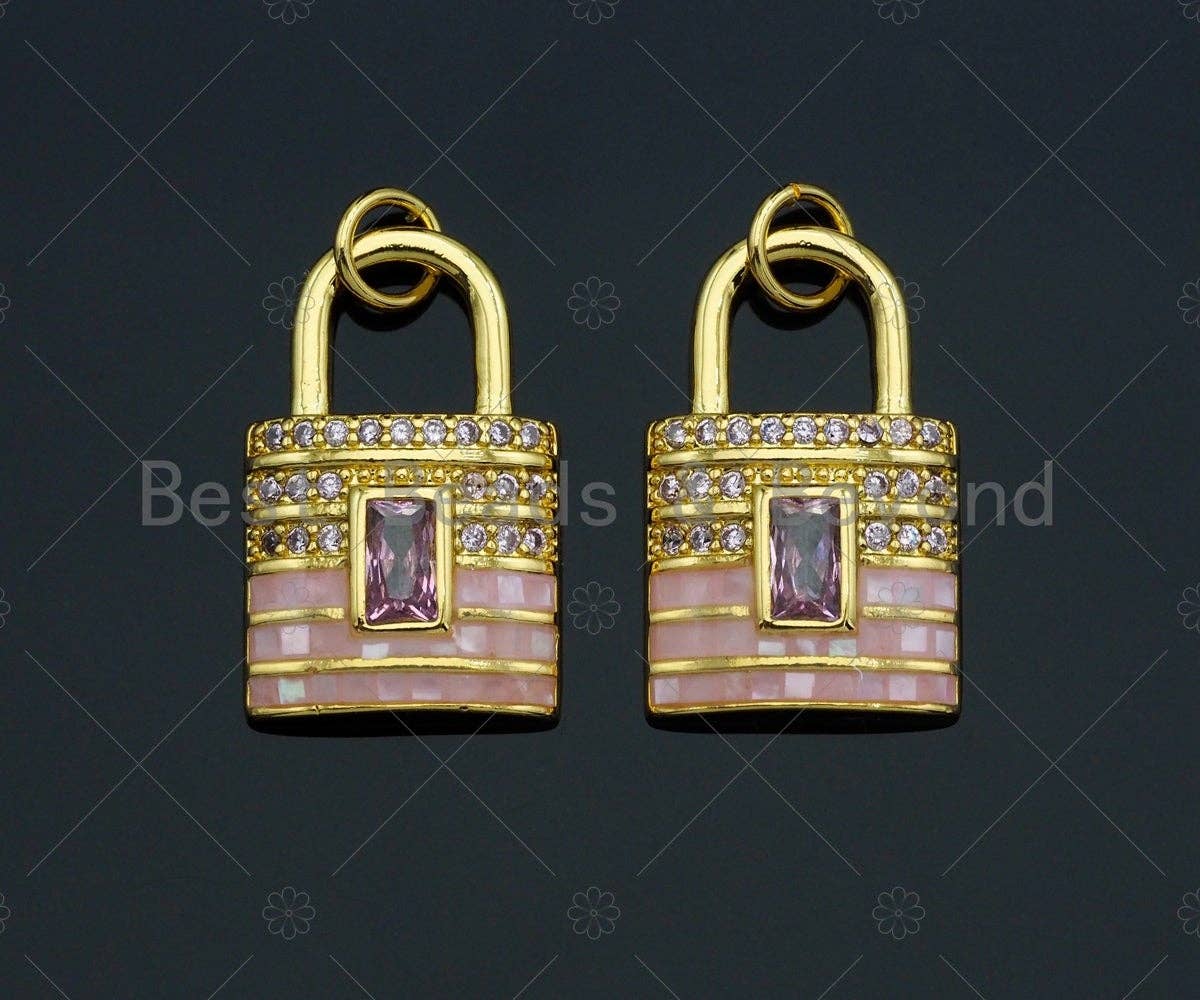 Lock Shape pink Pendant/Charm, Pink Mother-of-pearl Lock Pendant, Sku#LK73