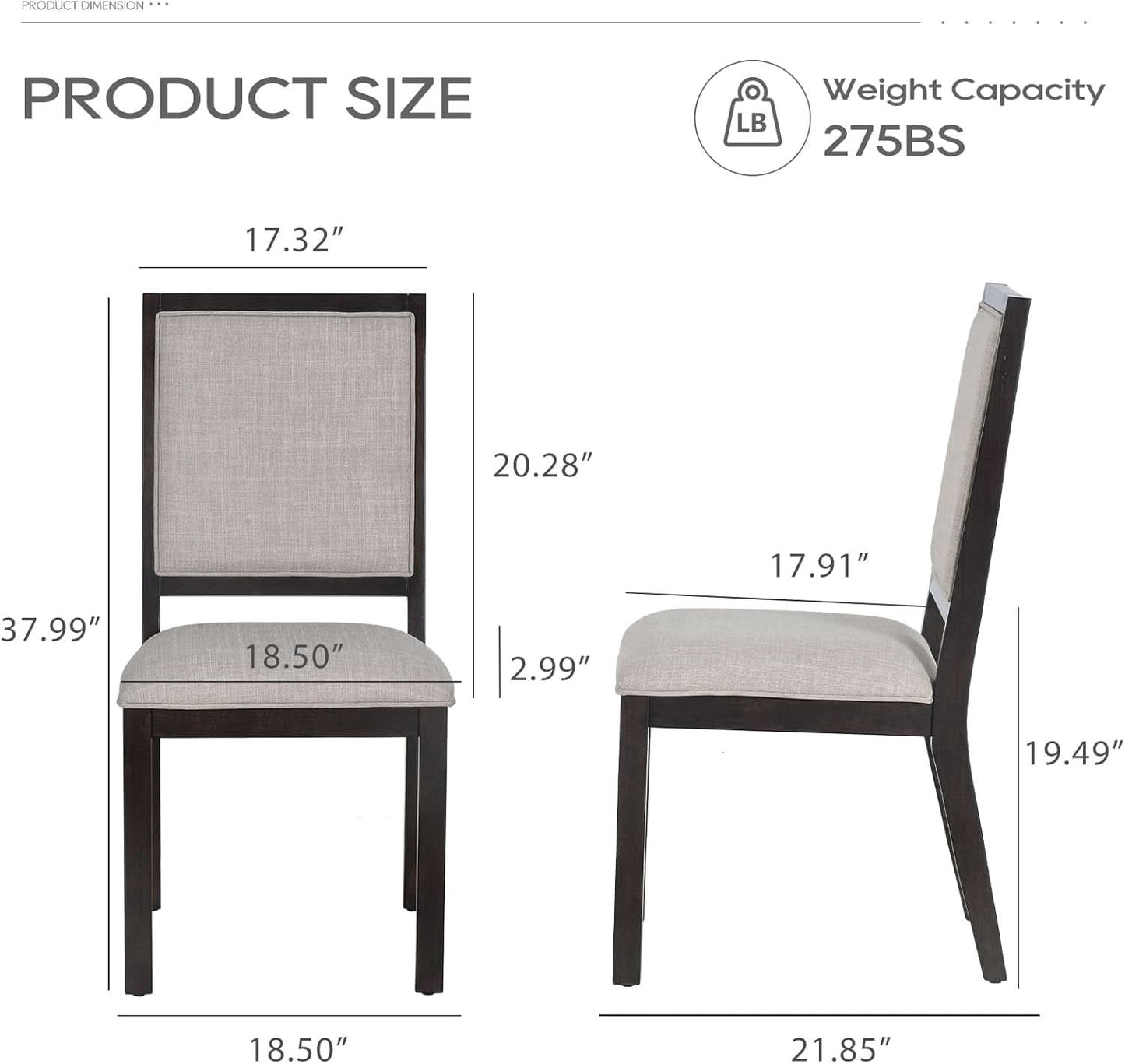 Espresso Upholstered Solid Wood Dining Chairs 19Inch