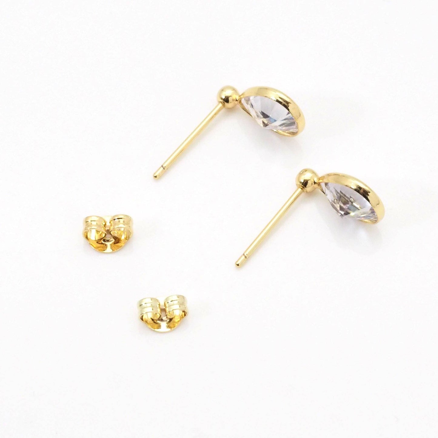 Gold Crystal CZ Teardrop Stud Earrings, Sku#Y783