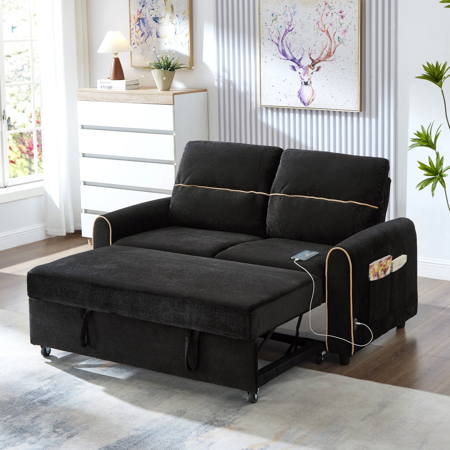 Chenille Pull Out Sofa Bed