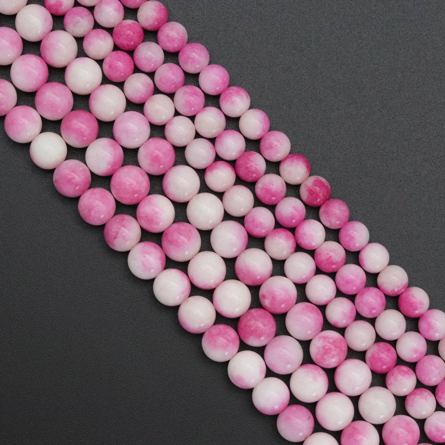 Round Smooth Pink White Jade 6mm/8mm/10mm, sku#U1809