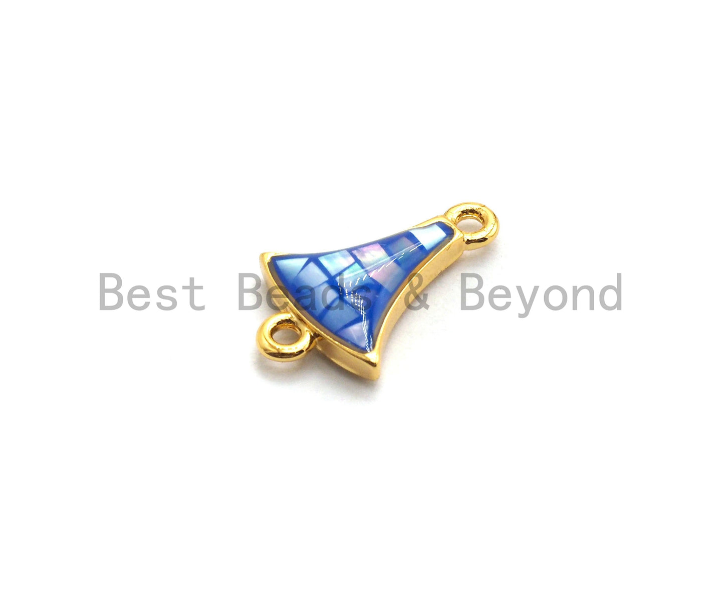 100% Natural Shell Fan Shaped Blue Connector with Gold/Silver Plated Edging, Natural Blue Shell Beads, 10x15mm,SKU#Z261