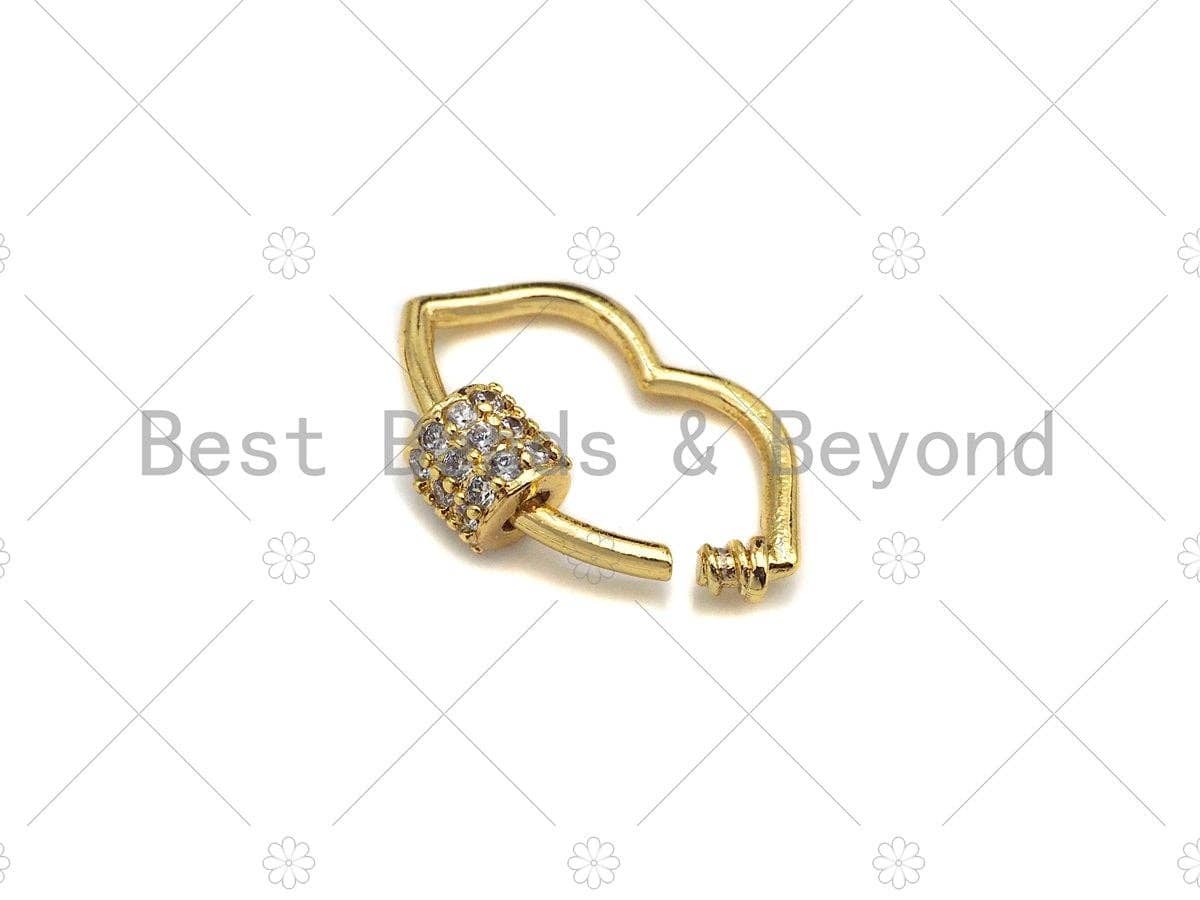 Small Clear CZ Micro pave Lip Shape Clasp, 18k Gold CZ Pave Clasp, Lip Carabiner Clasp, lip Connector, Lip Charm,9x15mm, sku#LK10