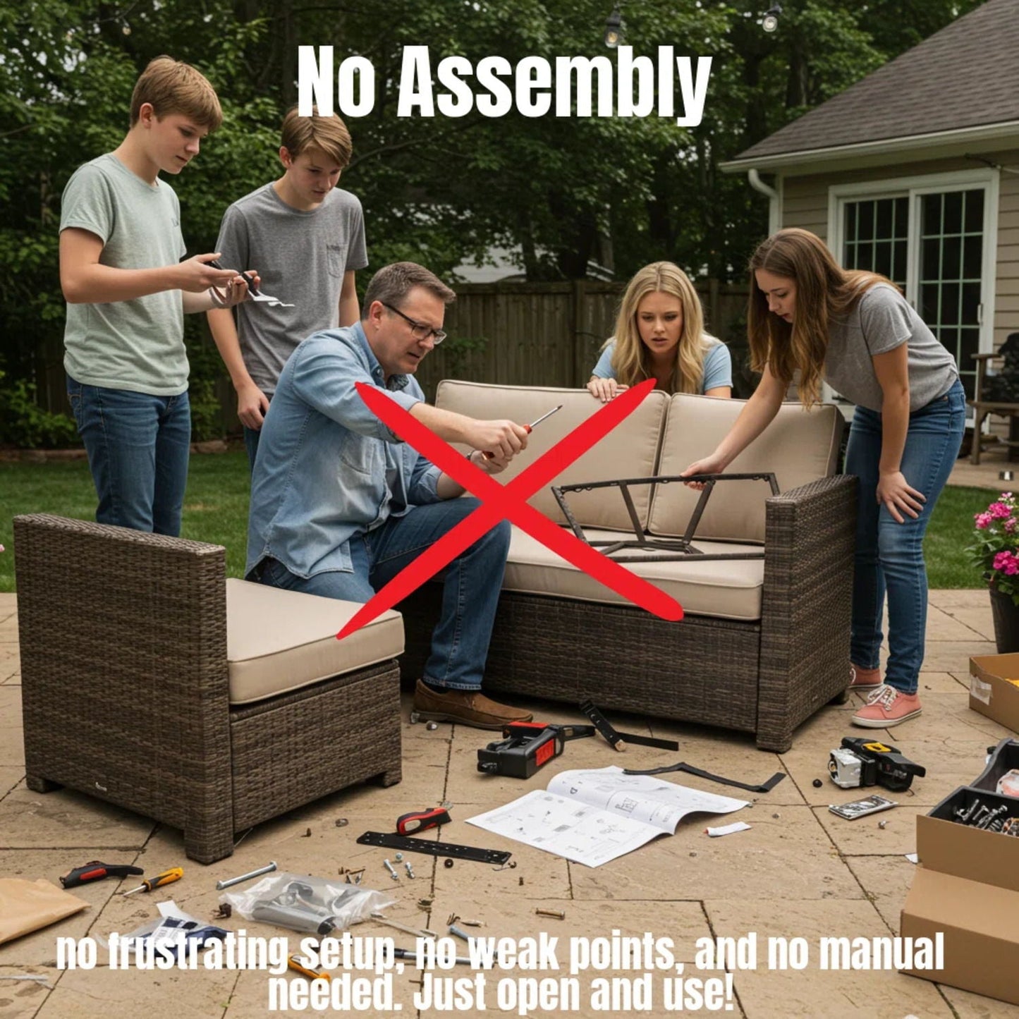 Seating Set With Cushions Handcrafted Wicker Design