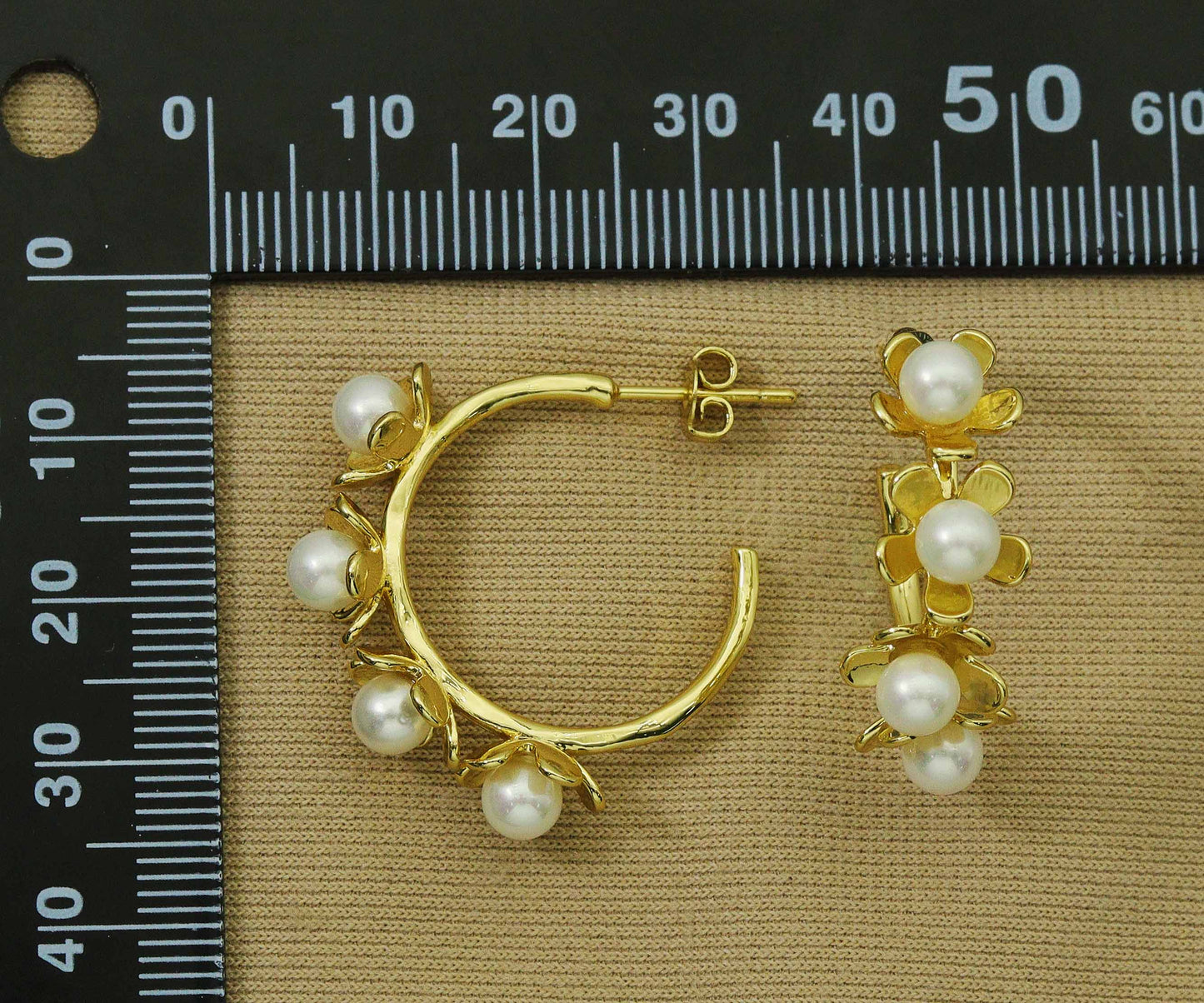 Gold Pearl Huggie Earrings, Sku#J349