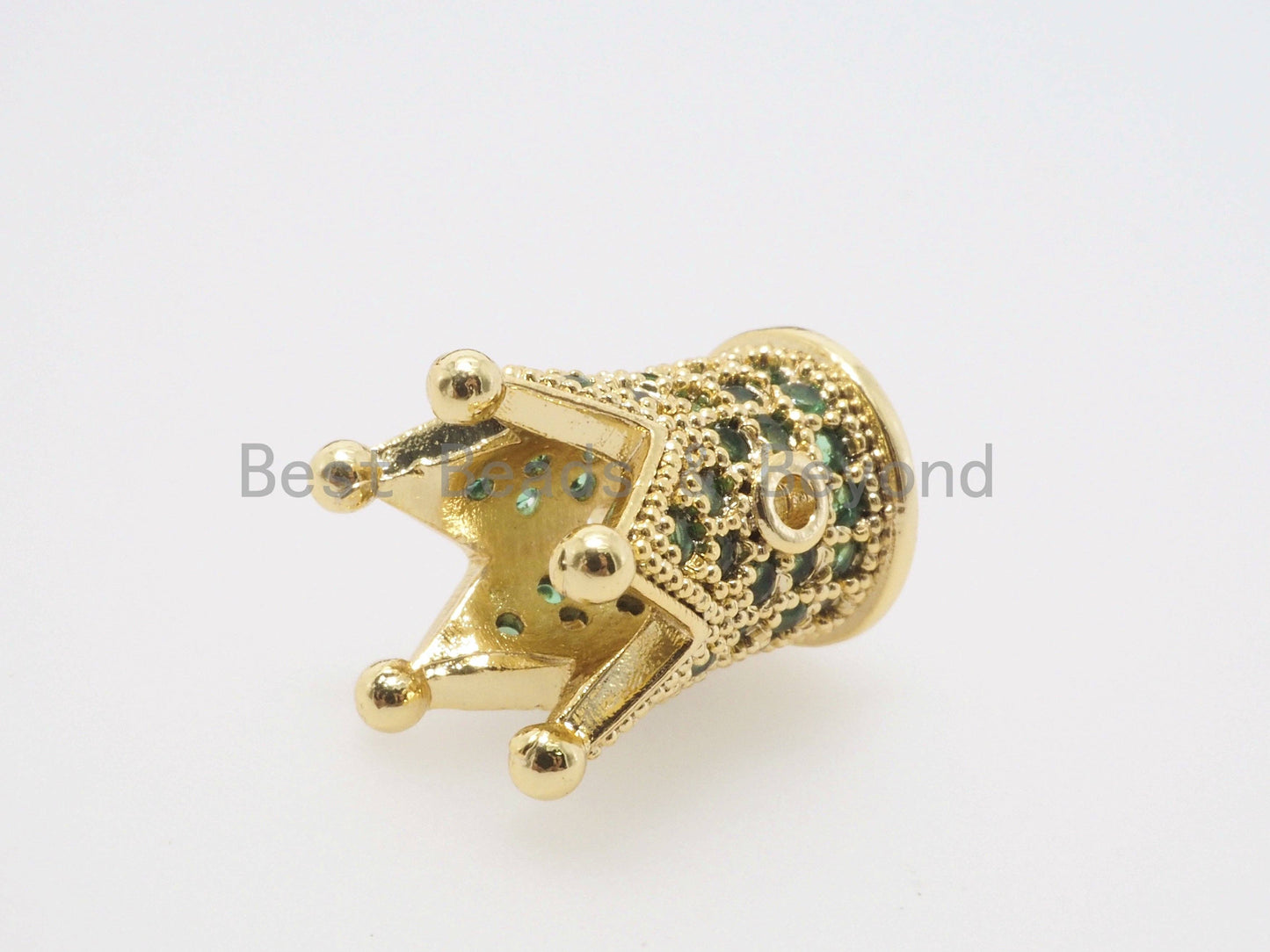 CZ King Crown Green Micro Pave Beads, Cubic Zirconia Crown Space Beads,Men's Women's Jewelry Making, 10x8mm, Sku#G404