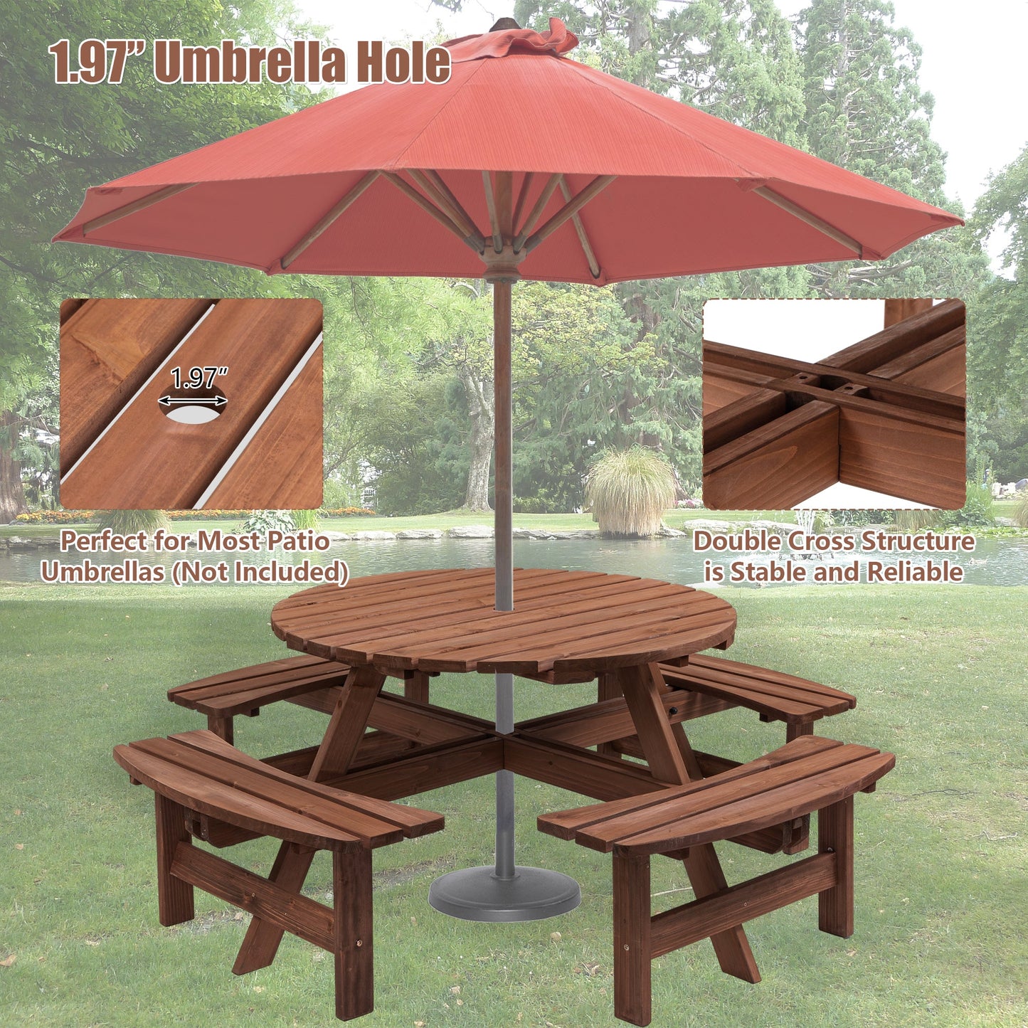 8 Person Wooden Picnic Table
