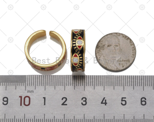 Colorful Enamel Evil Eye Adjustable Ring, 18K Gold Filled Ev