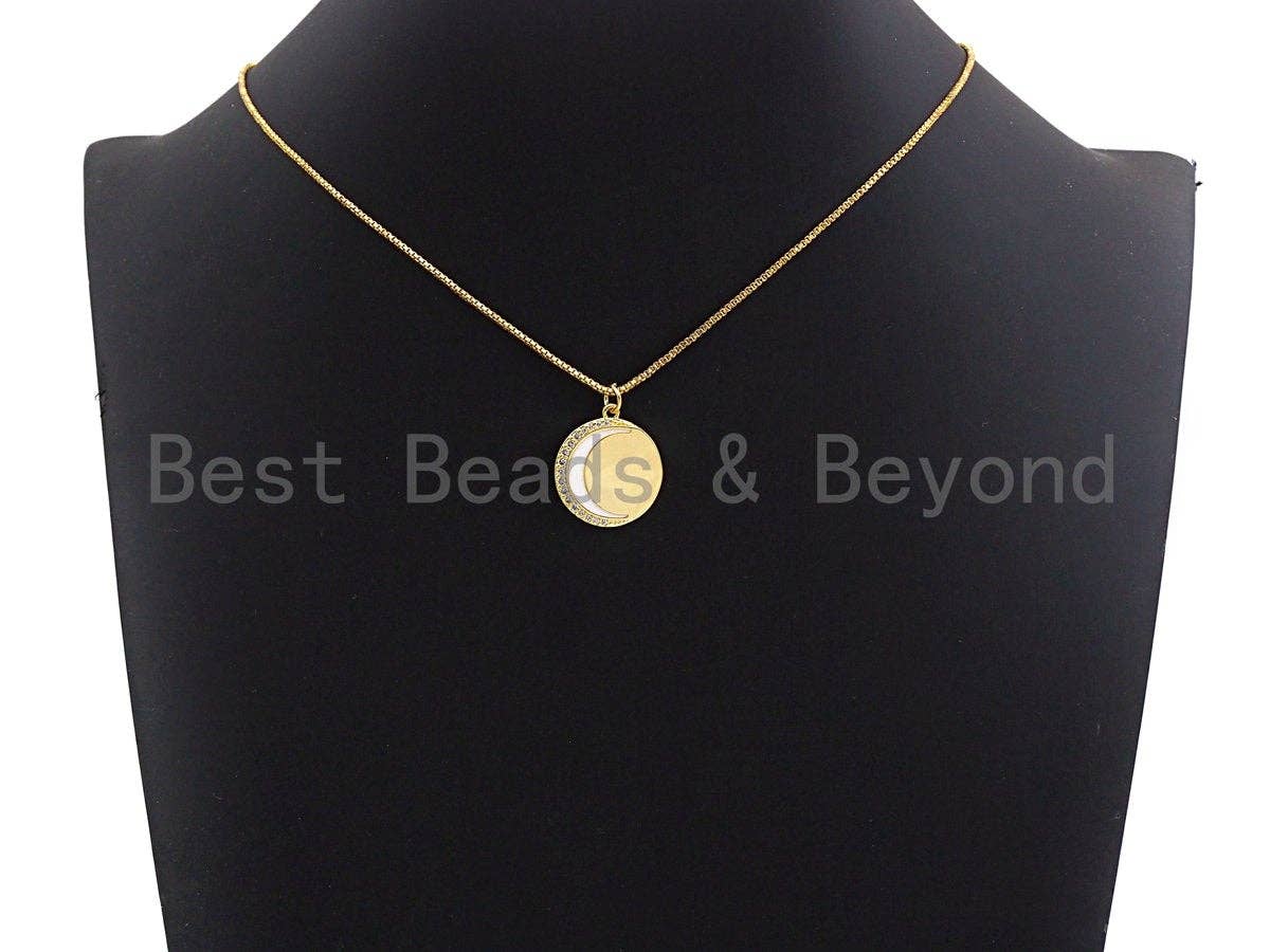 Enamel Crescent Moon Round Coin Pendant,CZ Micro Pave Oil Drop pendant, Enamel pendant,Enamel Jewelry,18x21mm,sku#F1036