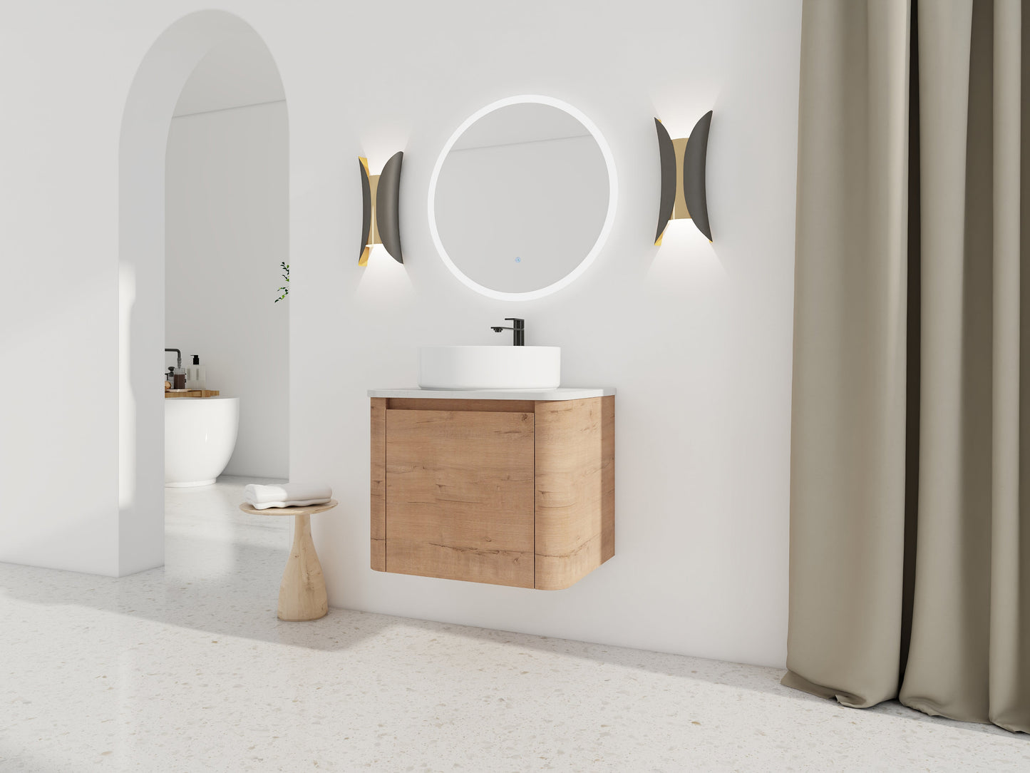 24" Wall-Mounted Bathroom Vanity With Ceramic Art Sink