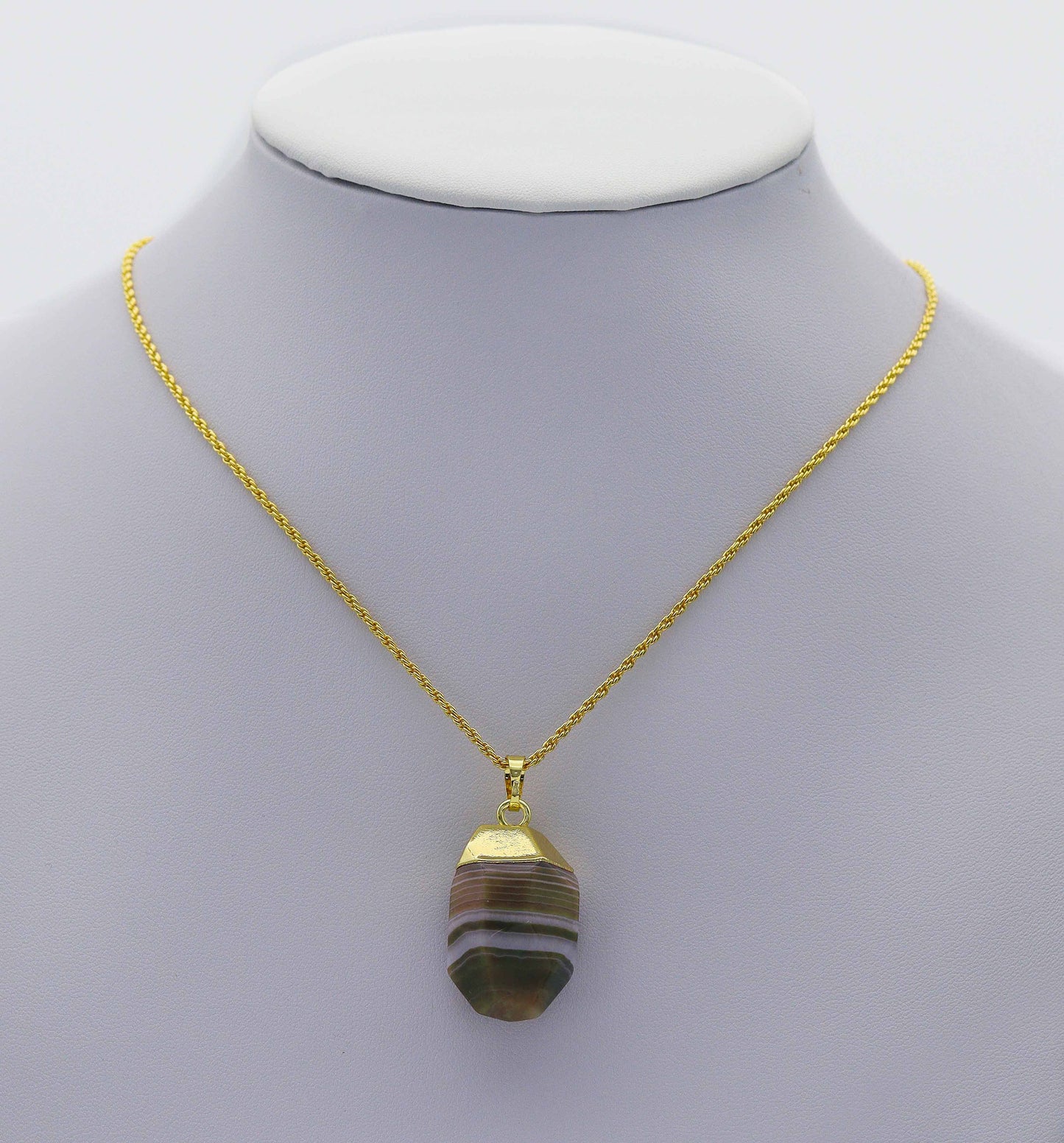 Gold Colorful Banded Agate Pendant, Sku#LY01