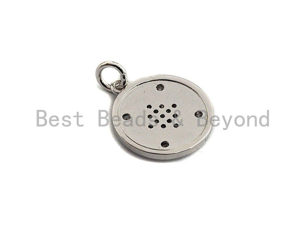Clear CZ Micro Pave North Star Coin Pendant/Charm,Star Cubic Zirconia Pendant, Silver/Gold Tone,15x17mm,Sku#Z431